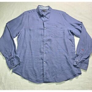 Harve‎ Benard Pure Linen Shirt Mens Large Blue Button Down Long Sleeve HBM118